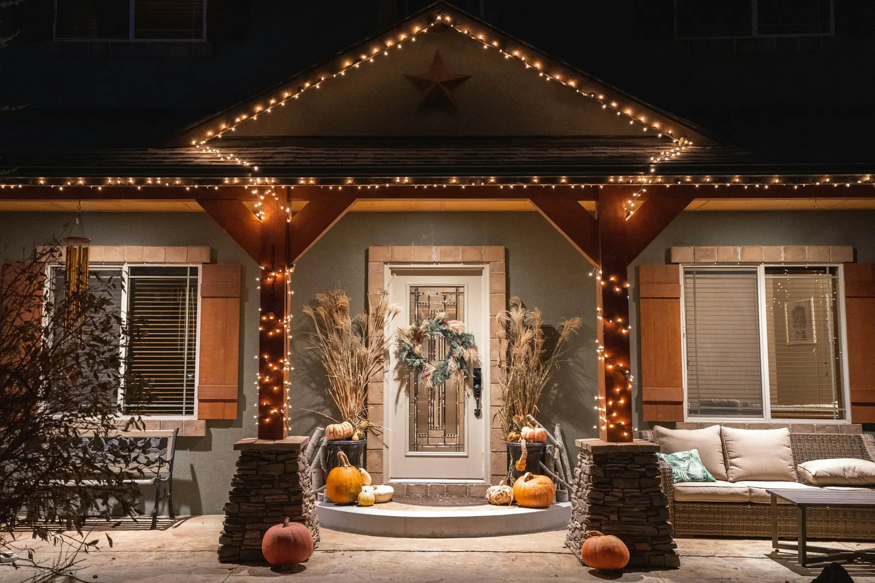 Christmas lights on a home — roofline lighting like we install in Westwood, Kansas